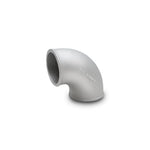 Mirror polished 90-degree cast aluminum elbow with a 2.5 inch outer diameter and tight radius bend