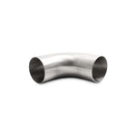 2.5 inch OD 90 degree T304 stainless steel mandrel bend with brushed finish and 4.13 inch tangent leg