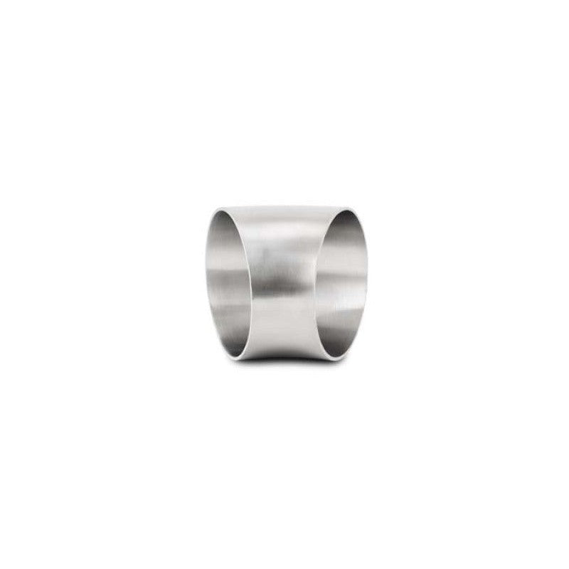 Brushed T304 stainless steel 45-degree mandrel bend elbow with 2.75-inch outer diameter and short legs.