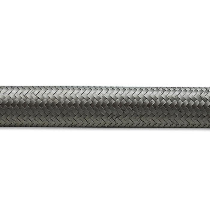 Vibrant Performance -20 AN stainless steel braided flex hose in a 20 foot roll showing the metallic weave and inner liner.