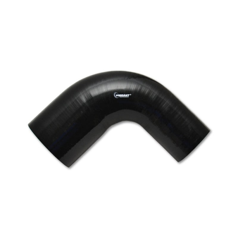Gloss black aramid-reinforced silicone 90-degree transition elbow coupler with 2-inch and 2.25-inch inner diameters