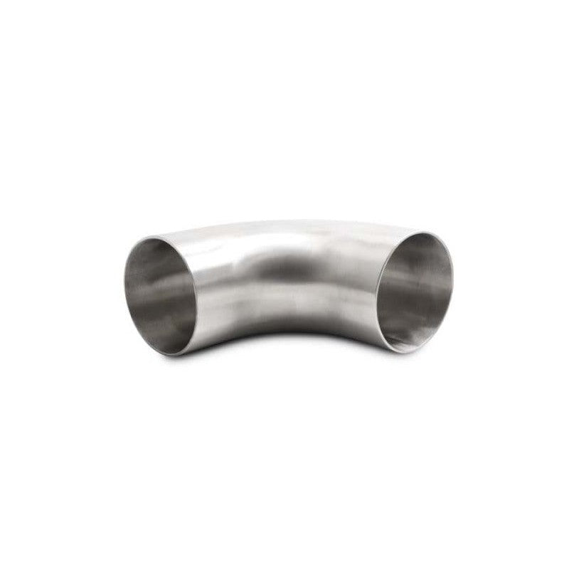 Brushed T304 stainless steel 90-degree mandrel bend with 3.0 inch OD and 4.33 inch extended tangent length