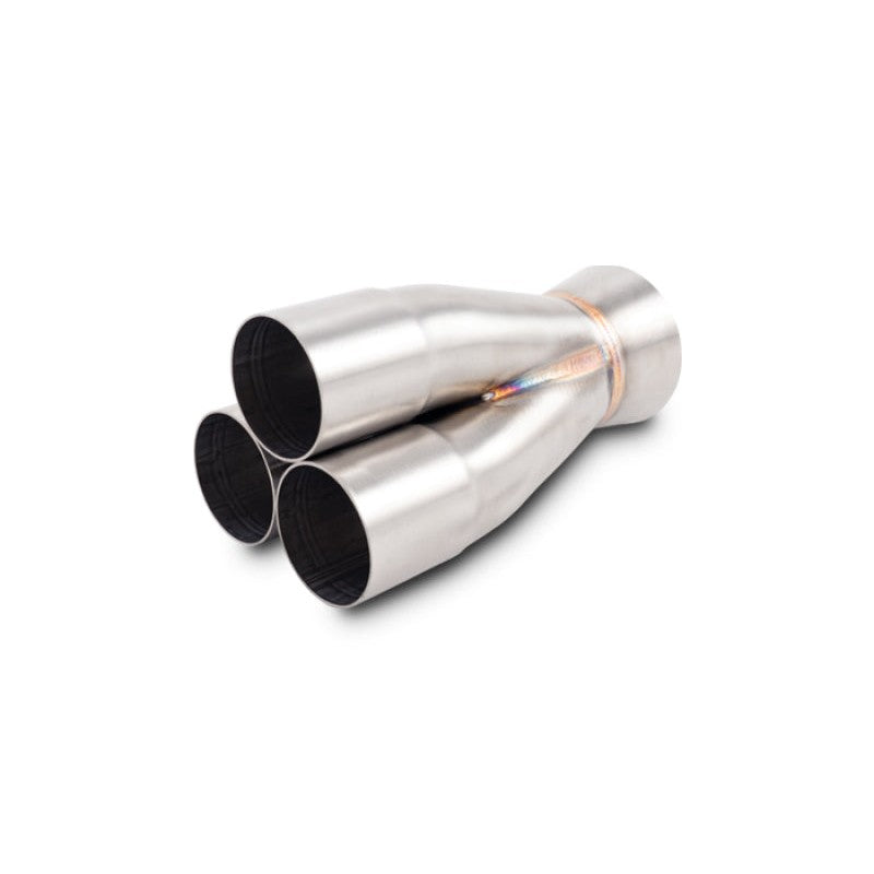 3-into-1 304 stainless steel merge collector featuring back-purged TIG welds and 2.00 inch inlet IDs.