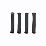 Four black braided fiberglass spark plug boot insulator sleeves for high-temperature thermal protection.