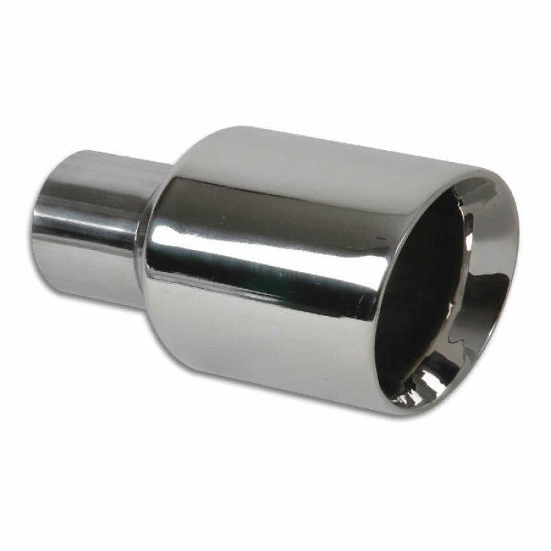 Polished 304 stainless steel 3.5-inch round double-wall exhaust tip with angle-cut beveled outlet.