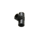 Black anodized 6061 aluminum 3/8 inch NPT female pipe tee adapter with three threaded ports.