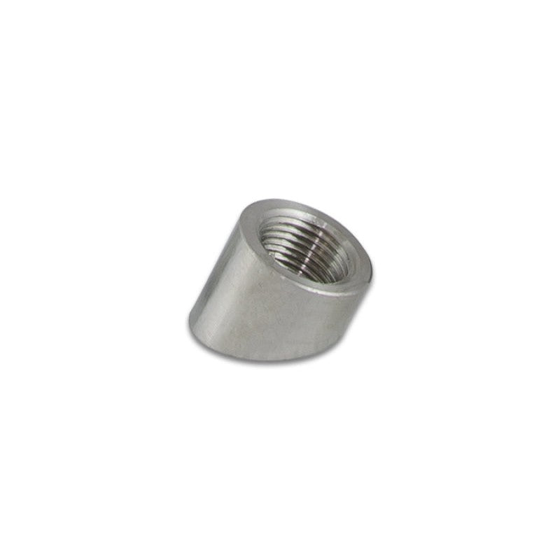 Vibrant Performance T304 stainless steel 30-degree angled oxygen sensor weld-on bung with M18x1.5 threads.