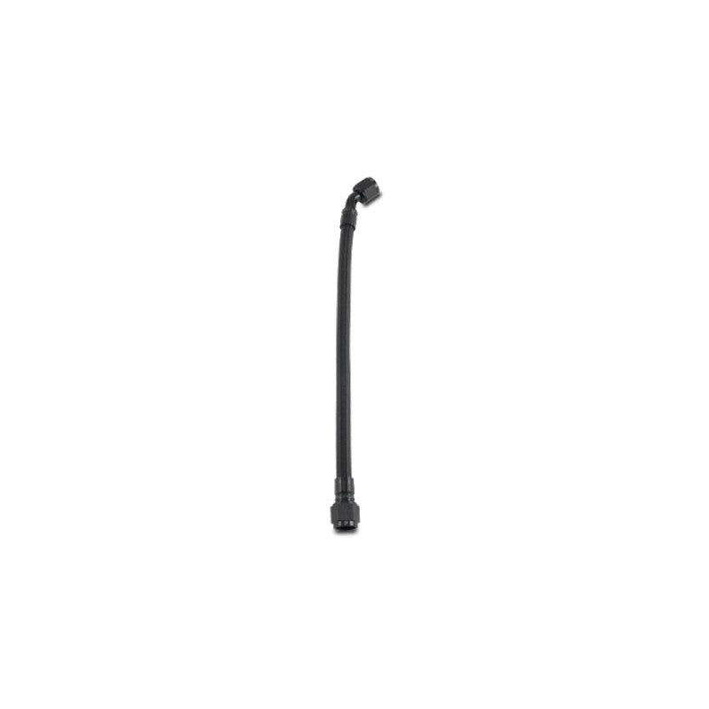 Vibrant Performance 36-inch -8AN PTFE hose assembly with black anodized straight and 45-degree crimp-on fittings.