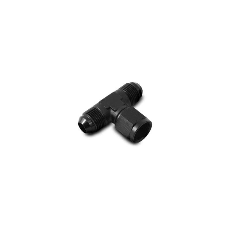 Black anodized 6061 aluminum Vibrant Performance -3AN tee fitting with female swivel side port, part 10790.