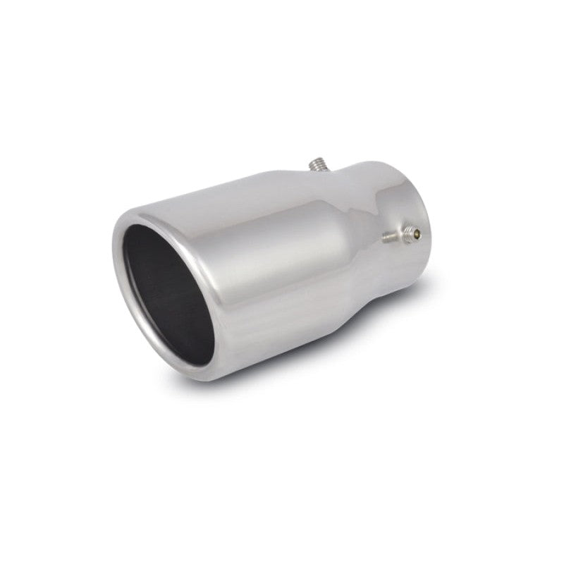 Vibrant 3-inch round 304 stainless steel bolt-on exhaust tip with a mirror-polished finish and angle-cut rolled edge.