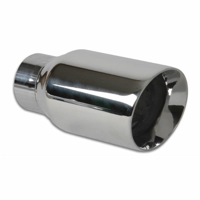 Vibrant Performance 1209 polished 304 stainless steel 3in round exhaust tip with double wall angle cut beveled outlet.
