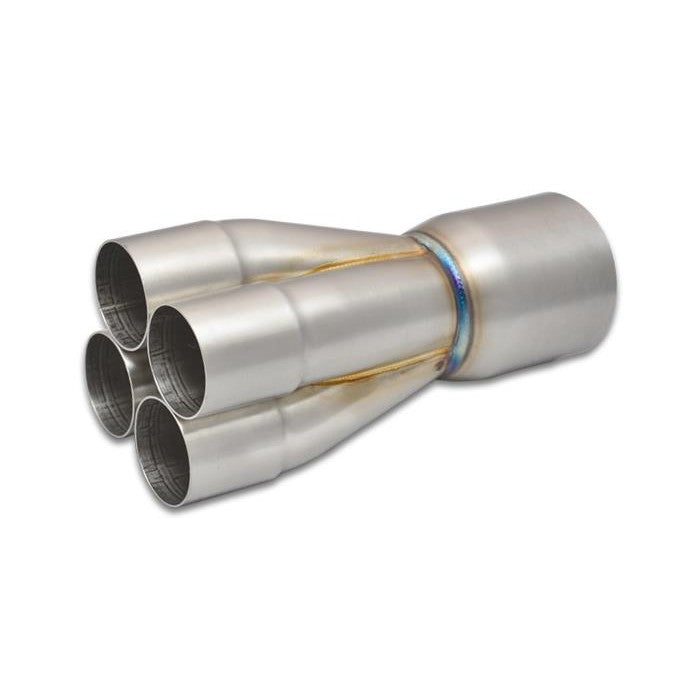 304 stainless steel 4-to-1 merge collector with four 2-inch slipover inlets and a 3-inch outlet