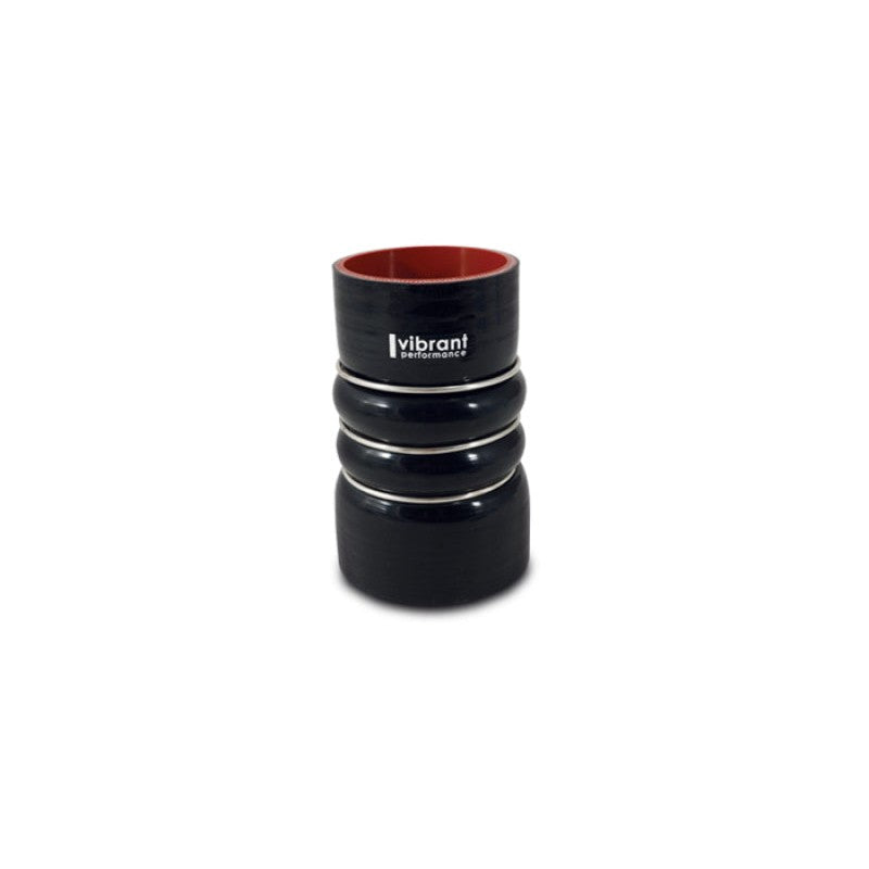 Black 4-inch ID Vibrant Performance 4-ply aramid silicone hump hose with three stainless steel reinforcement rings.