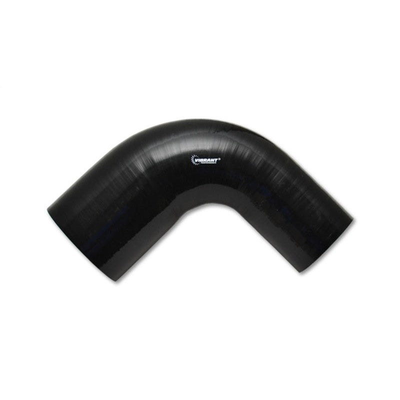 Black Vibrant Performance 4-ply aramid reinforced silicone 90-degree transition elbow reducer, 2.75-inch to 3-inch ID.