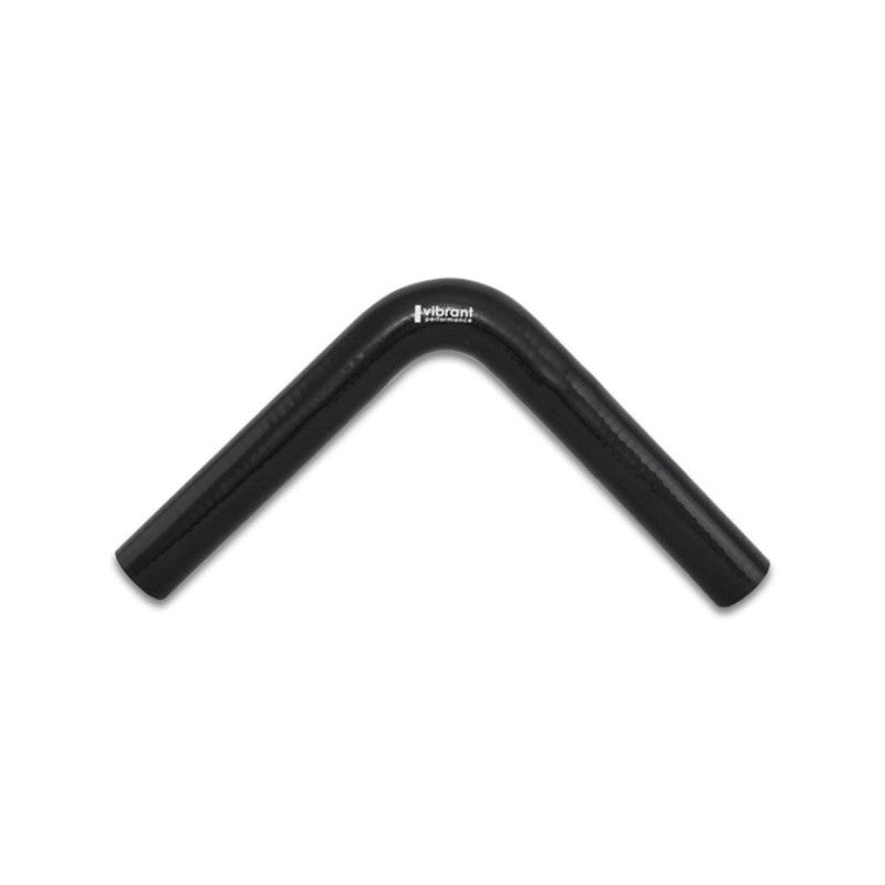 Black 90-degree silicone elbow connector with 1.25 inch ID, 8 inch legs, and 4-ply reinforcement.