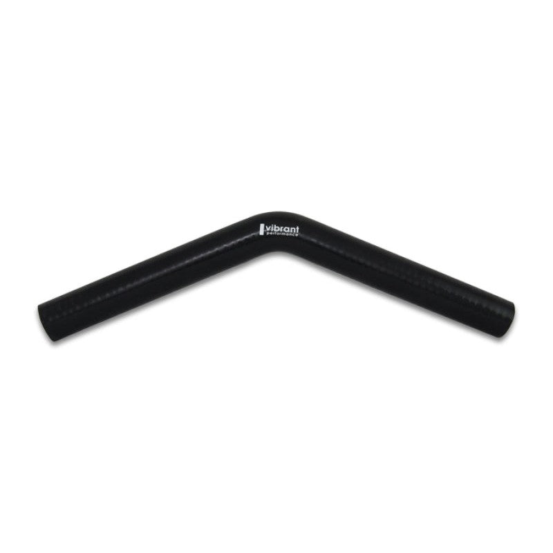 Black 45-degree Aramid reinforced 4-ply silicone elbow connector with 1.25 inch ID and 8 inch legs.