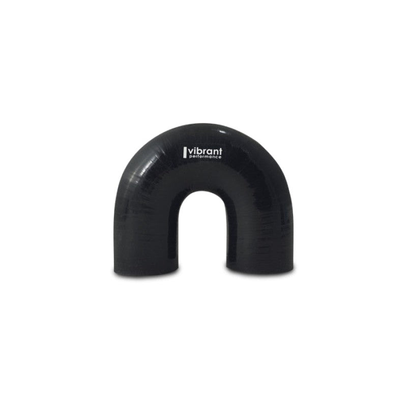 Black 180 degree 4-ply aramid reinforced silicone elbow connector with 3 inch inner diameter and 4.25 inch legs.