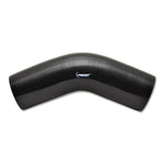 Black 4.5 inch ID 45-degree reinforced silicone elbow connector with 4-ply Aramid reinforcement wall.
