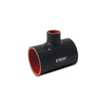 Black 4-ply reinforced silicone T-hose adapter with 2 inch main openings and 1 inch branch outlet