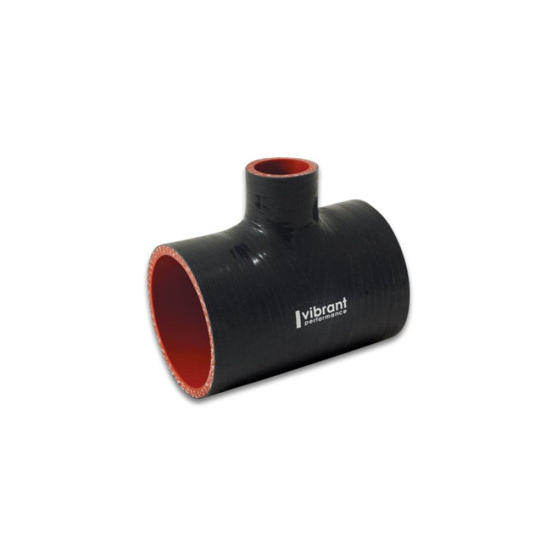Black 4-ply reinforced silicone T-hose adapter with 2 inch main openings and 1 inch branch outlet