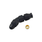 45-degree 3/8 inch tube to male -6AN flare adapter with olive compression inserts and 6061 aluminum construction