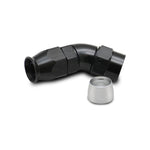Vibrant 28404 black hard-anodized 45-degree -4AN hose end fitting for PTFE-lined hose with aluminum olive