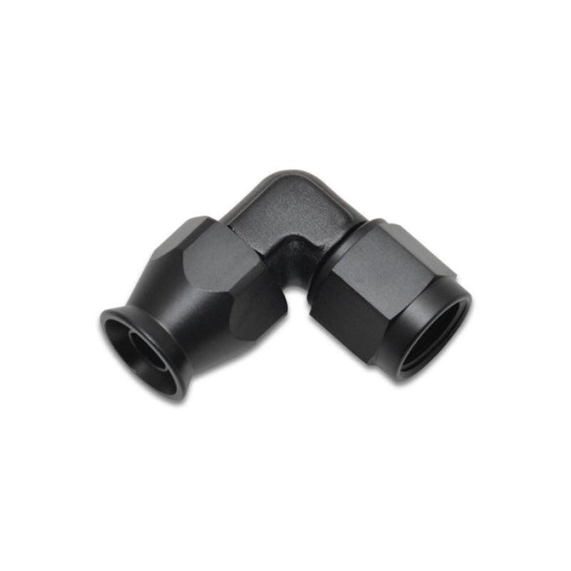 Black anodized -4AN 90-degree tight radius forged aluminum hose end for PTFE lined hoses.