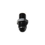 Vibrant Performance black anodized 6061 aluminum -4AN to M8 x 1.25 metric straight adapter with crush washer.