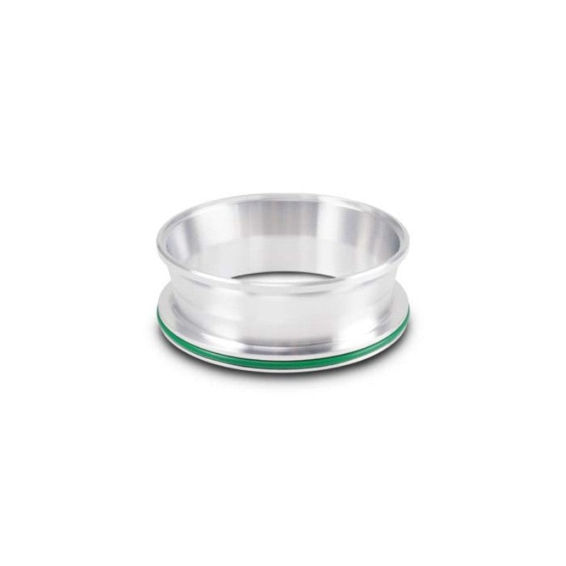 Vibrant Performance 6061 aluminum 4 inch to 4.25 inch HD clamp transition weld ferrule with O-ring seal.