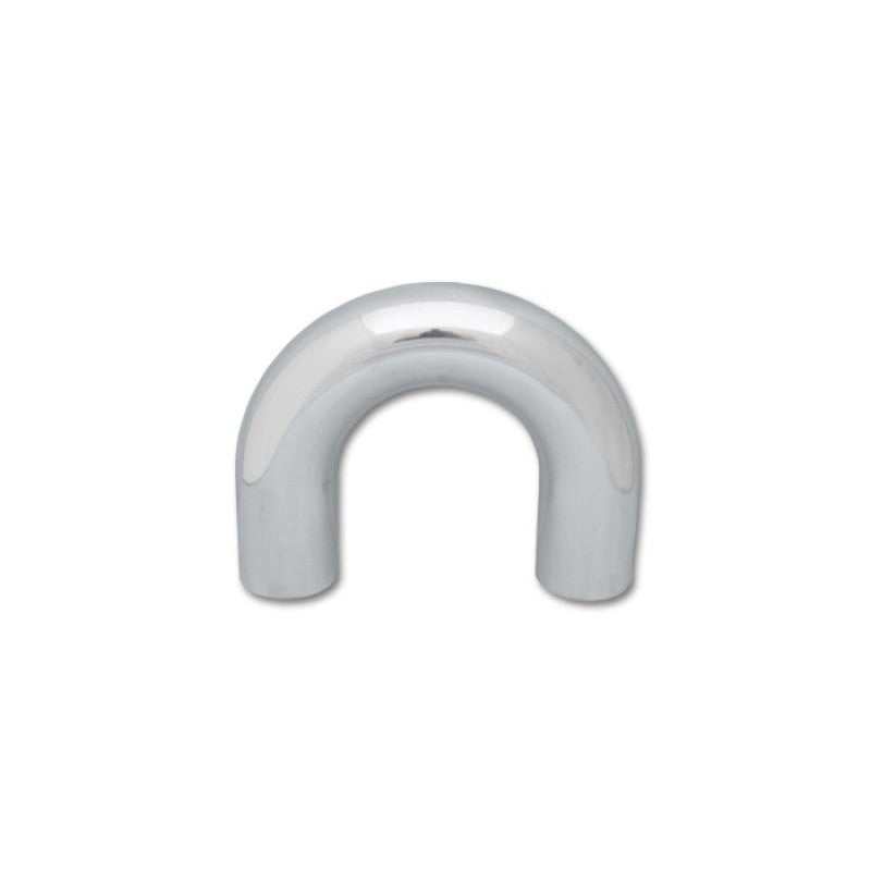 Polished 4-inch O.D. 6063 aluminum tubing with a 180-degree U-bend for custom automotive plumbing.