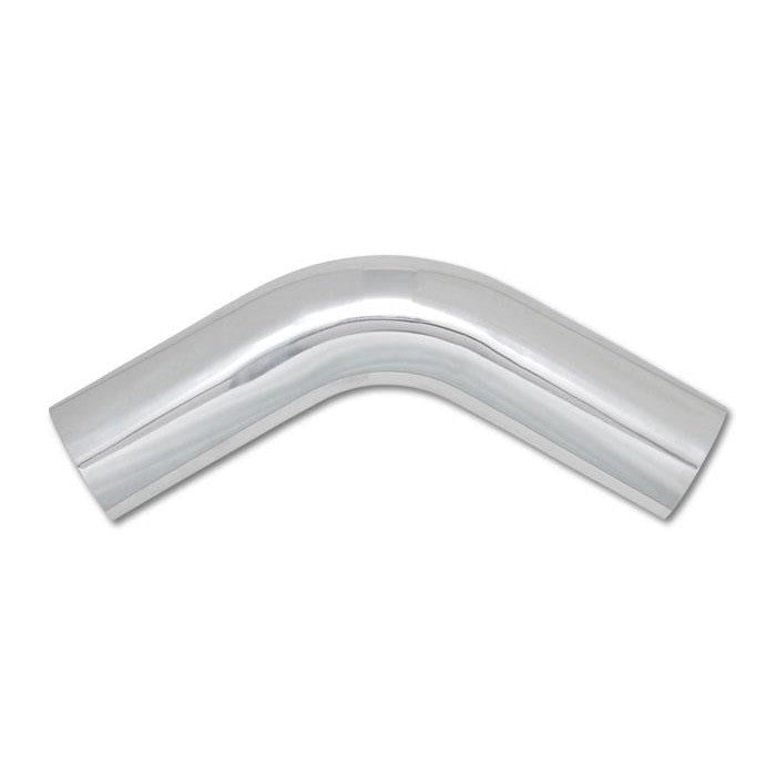 Mirror-polished 4-inch O.D. 6061 aluminum tubing with a 60-degree mandrel bend for custom fabrication.
