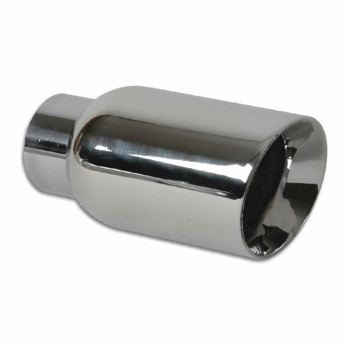 Vibrant Performance 4 inch round 304 stainless steel exhaust tip with a double wall angle cut and beveled outlet.