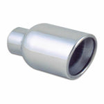 Polished 304 stainless steel 4-inch round resonated exhaust tip featuring a double wall, angle cut, and rolled edge.
