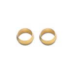 Two precision-machined brass olive inserts for 5/8 inch aluminum hardline tubing.