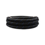 10-foot roll of Vibrant Performance -6 AN nylon braided flex hose in two-tone black and blue finish
