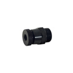Silver aluminum drain valve with -6 ORB male threads and 1/8 inch NPT female port