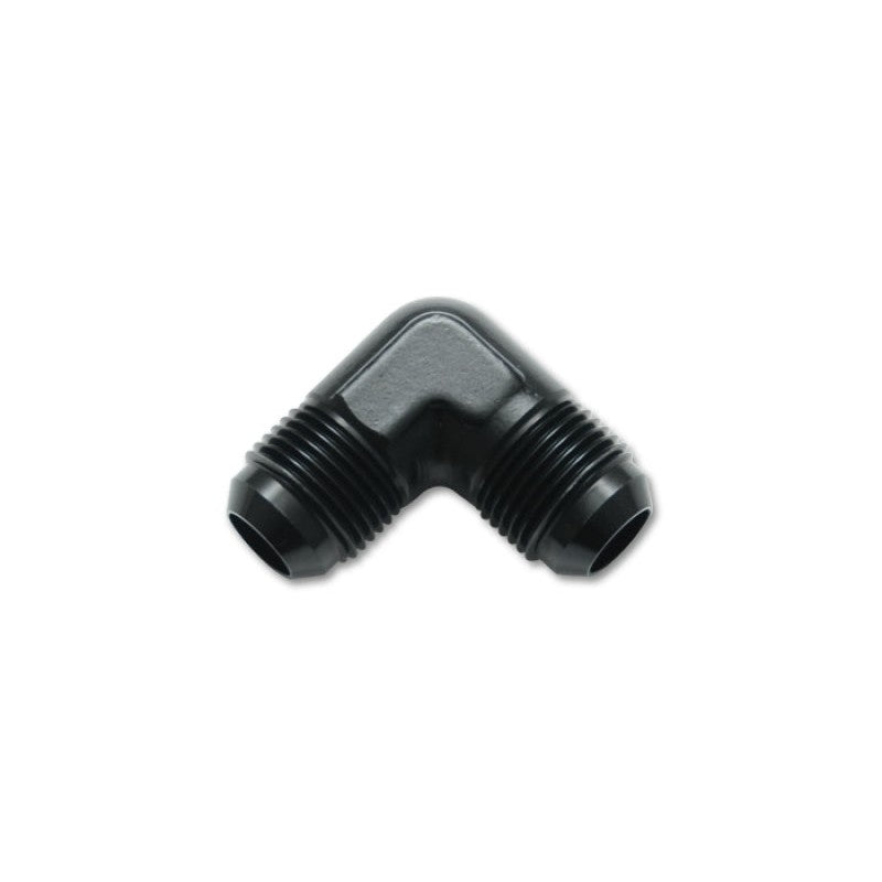 Vibrant Performance 10552 black anodized 6061 aluminum -6AN 90-degree male flare union adapter fitting.