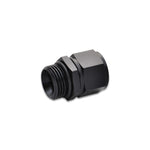 Anodized black 6061 aluminum -6AN female to -10 ORB swivel adapter with a black rubber O-ring seal