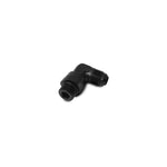 Black anodized 6061 aluminum 90-degree swivel adapter fitting with -6AN male flare and -8AN male ORB threads