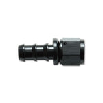 Vibrant Performance -6AN straight push-on hose end fitting made of 6061 aluminum with a barbed attachment.