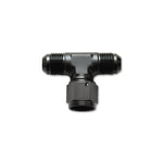 Black anodized 6061 aluminum -6AN tee adapter fitting with a female swivel on the side port