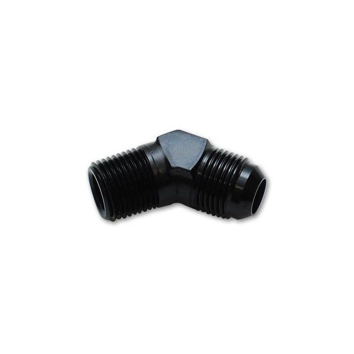 Vibrant Performance 10258 black anodized 6061 aluminum -6AN male to 3/8 inch NPT male 90-degree elbow adapter fitting.