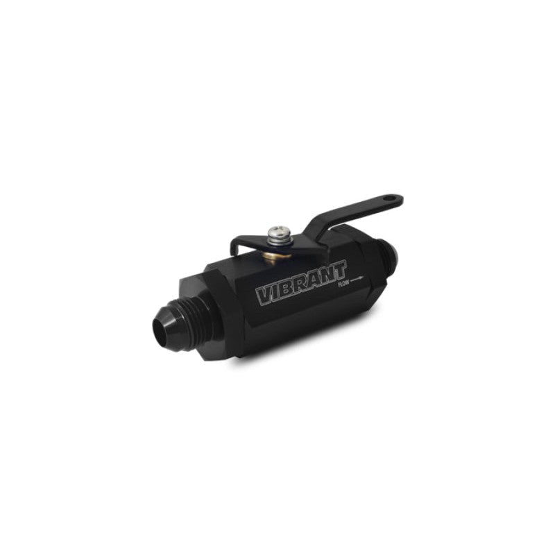 Black Vibrant Performance -6AN male to -6AN male fluid shut-off valve with a quarter-turn lever handle.