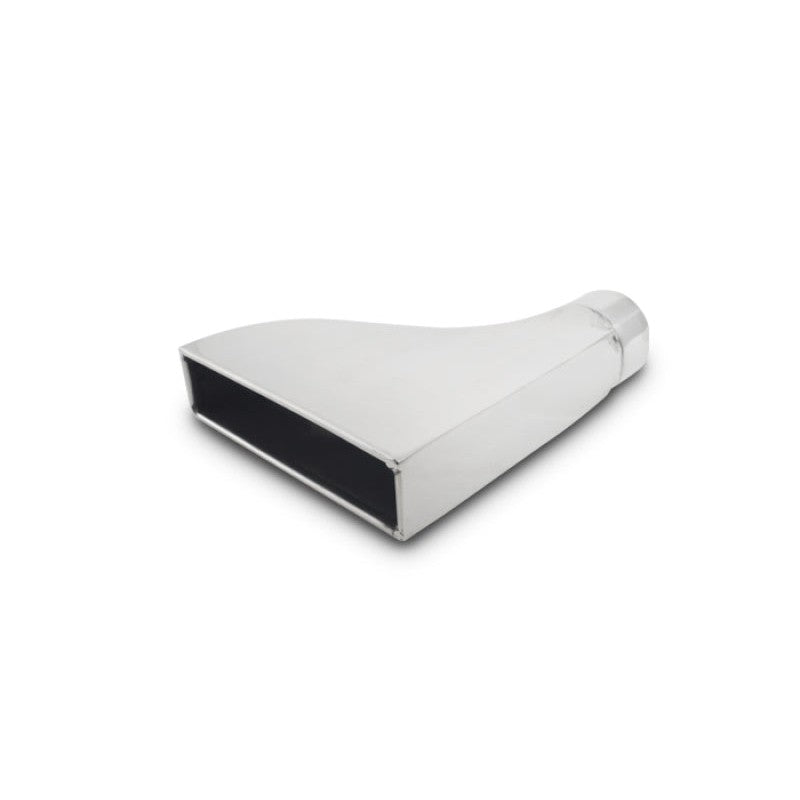 Polished T304 stainless steel rectangular exhaust tip with a 2.5 inch weld-on inlet.
