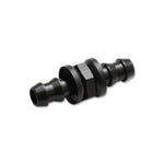 Black anodized 6061 aluminum Vibrant Performance 11242 -8AN push-on hose barb union fitting.