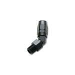 Black anodized 6061 aluminum 45-degree swivel hose end fitting with -8AN and 1/2 inch NPT connections