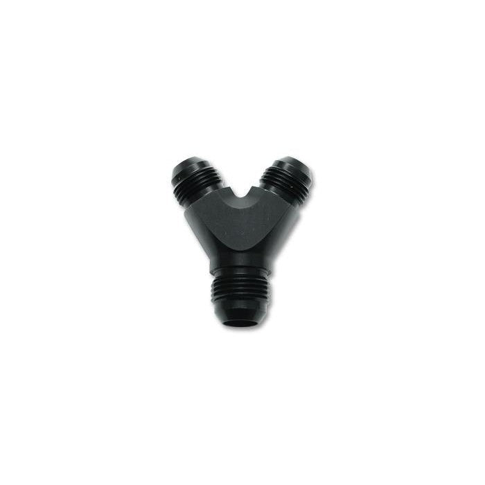 Black anodized aluminum Y-adapter fitting with three -8AN male connections