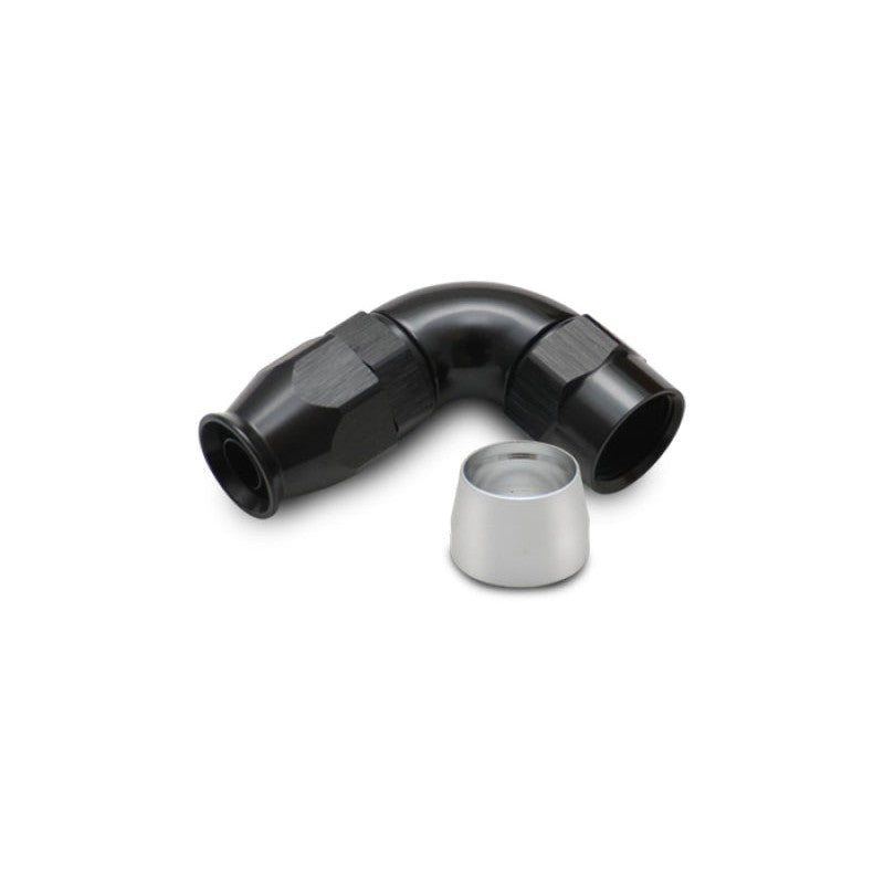 Black hard anodized 90-degree one-piece -12AN hose end fitting for PTFE lined hoses