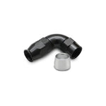 Black hard anodized Vibrant 90-degree -8AN one-piece aluminum hose end fitting for PTFE-lined hose.