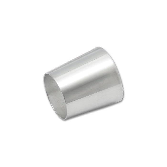 Mirror polished 6061 aluminum tube transition reducer, 2.5 inch to 3 inch outer diameter with 3 inch overall length.